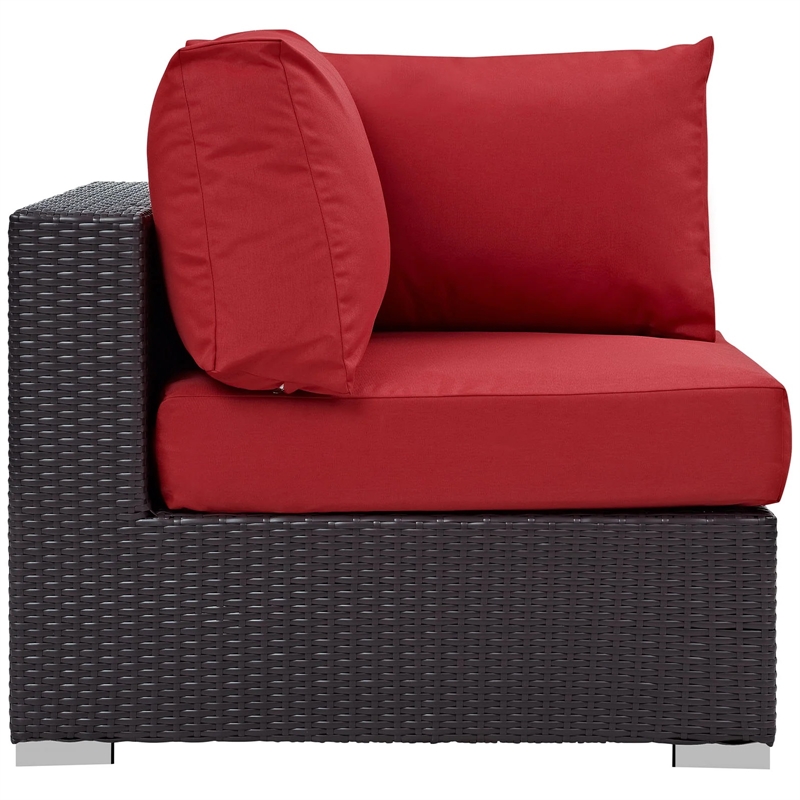 Hawthorne Collection Patio Corner Chair in Espresso and Red