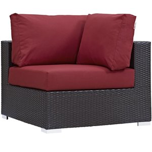 Hawthorne Collection Patio Corner Chair in Espresso and Red