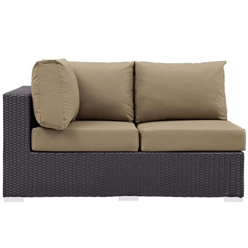 Hawthorne Collection Patio Left Arm Loveseat in Espresso and Mocha