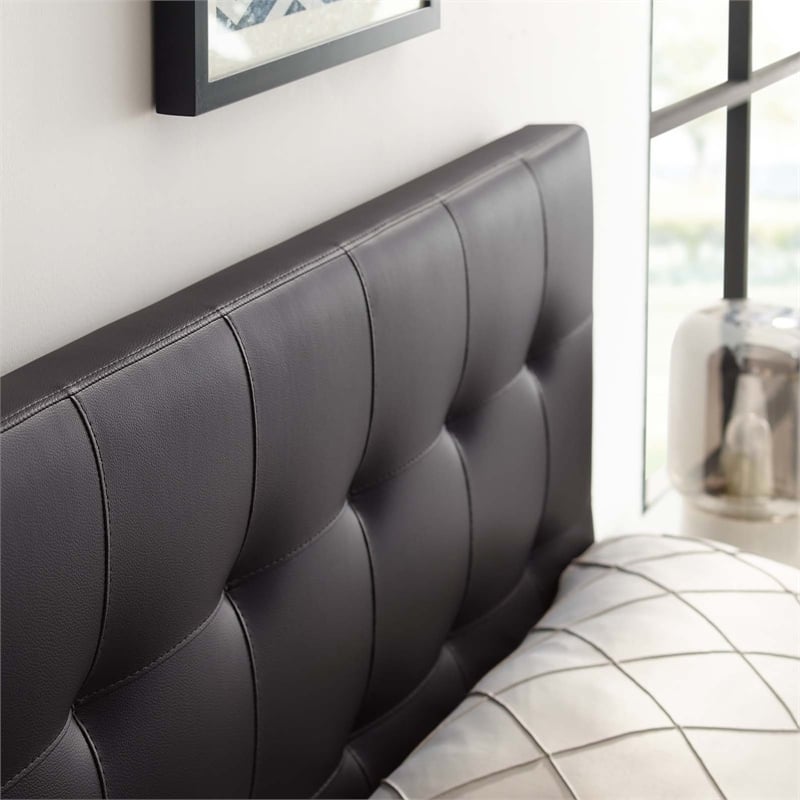 Hawthorne Collections Modern Faux Leather Queen Tufted Panel Headboard in Brown