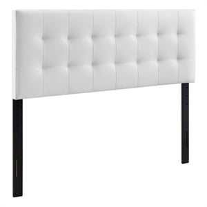 Hawthorne Collections Faux Leather White Queen Headboard Rectangular Tufted 22.5&quot