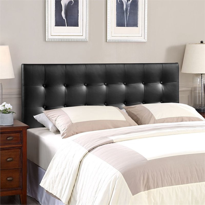 Hawthorne Collections Modern Vinyl Full Panel Headboard in Black