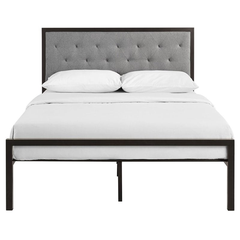 Hawthorne Collection Full Tufted Panel Bed in Brown and Gray