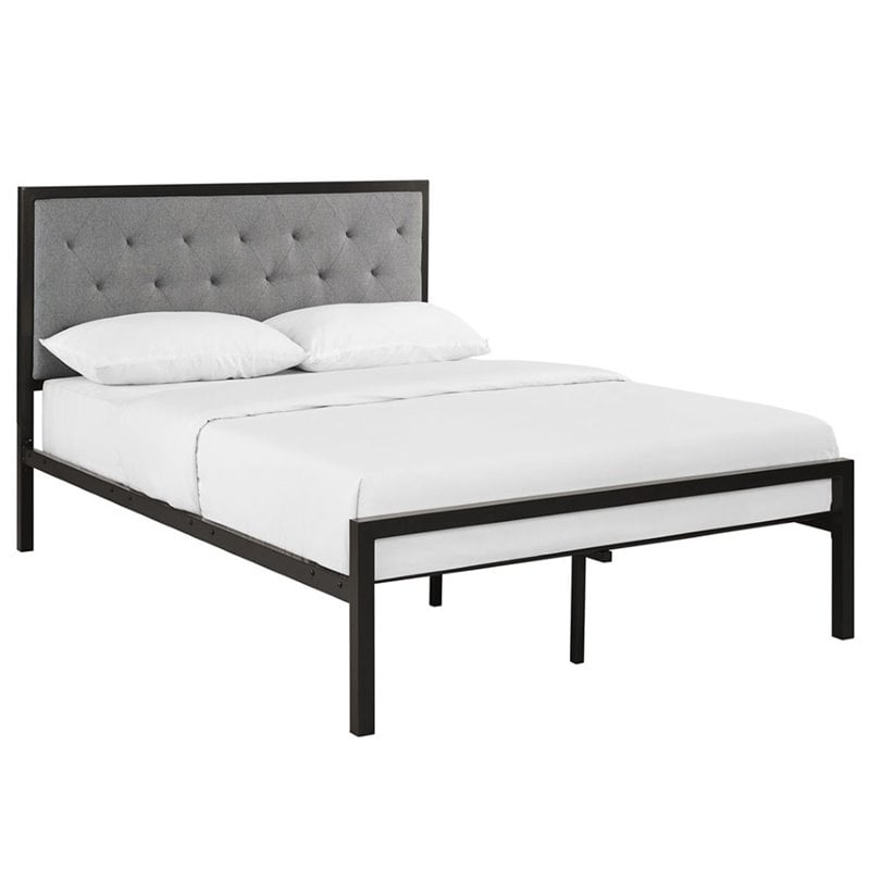 Hawthorne Collection Full Tufted Panel Bed in Brown and Gray