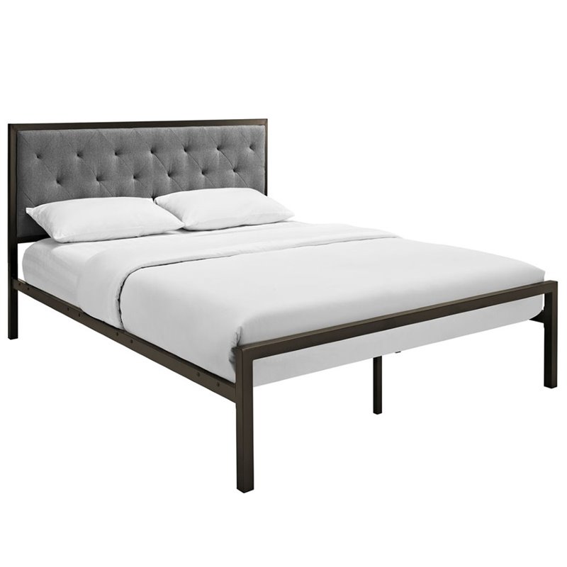Hawthorne Collection Queen Tufted Panel Bed in Brown and Gray