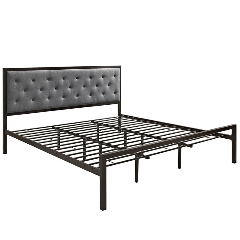 Hawthorne Collection King Tufted Panel Bed in Brown and Gray