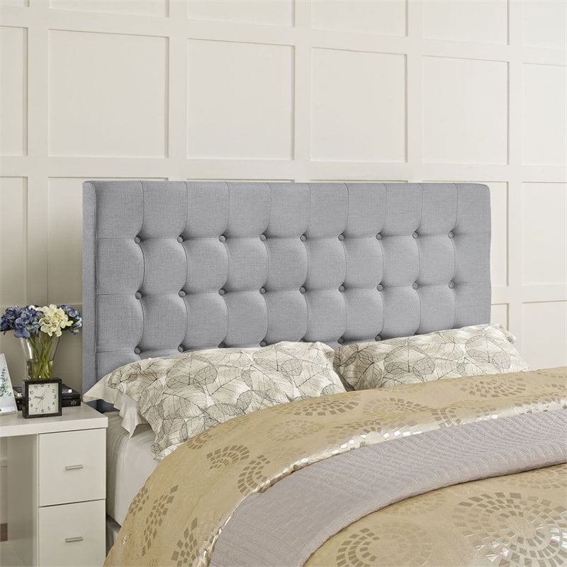 Hawthorne Collection Queen Tufted Panel Headboard in Sky Gray