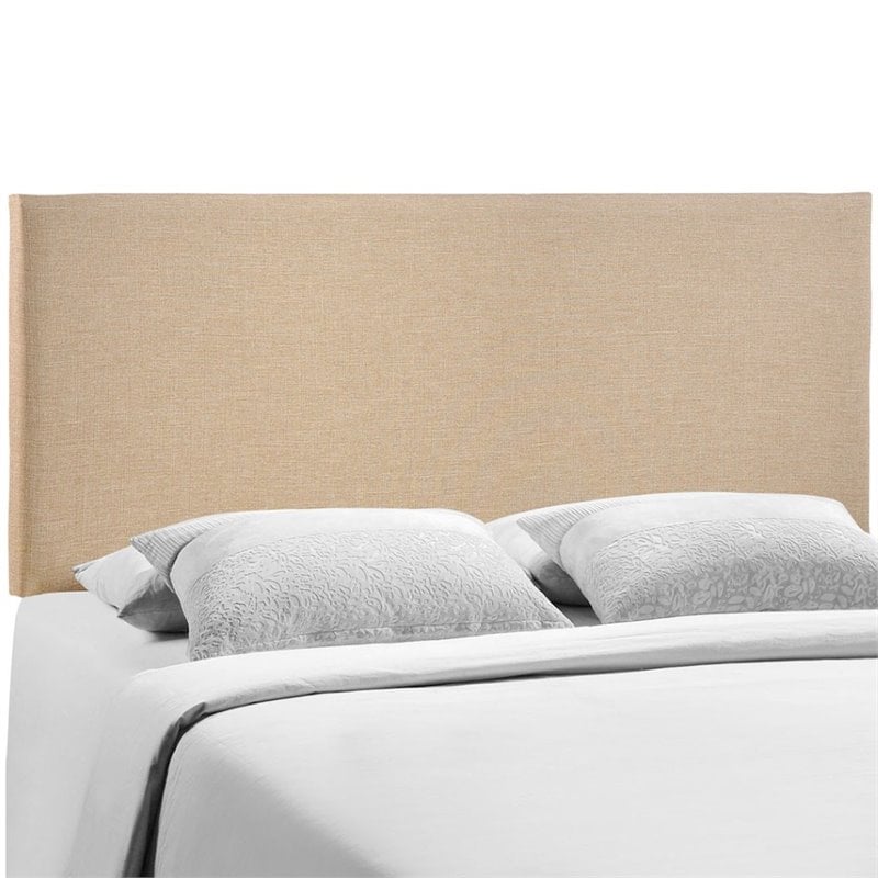 Hawthorne Collections Modern Fabric Upholstered Queen Panel Headboard in Beige