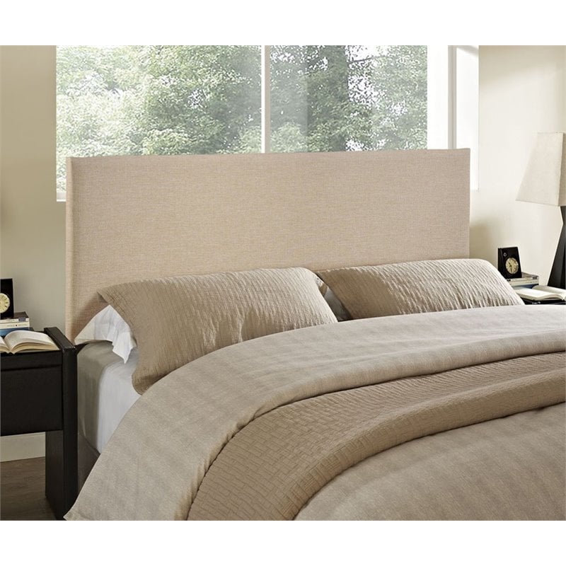 Hawthorne Collections Modern Fabric Upholstered Queen Panel Headboard in Beige