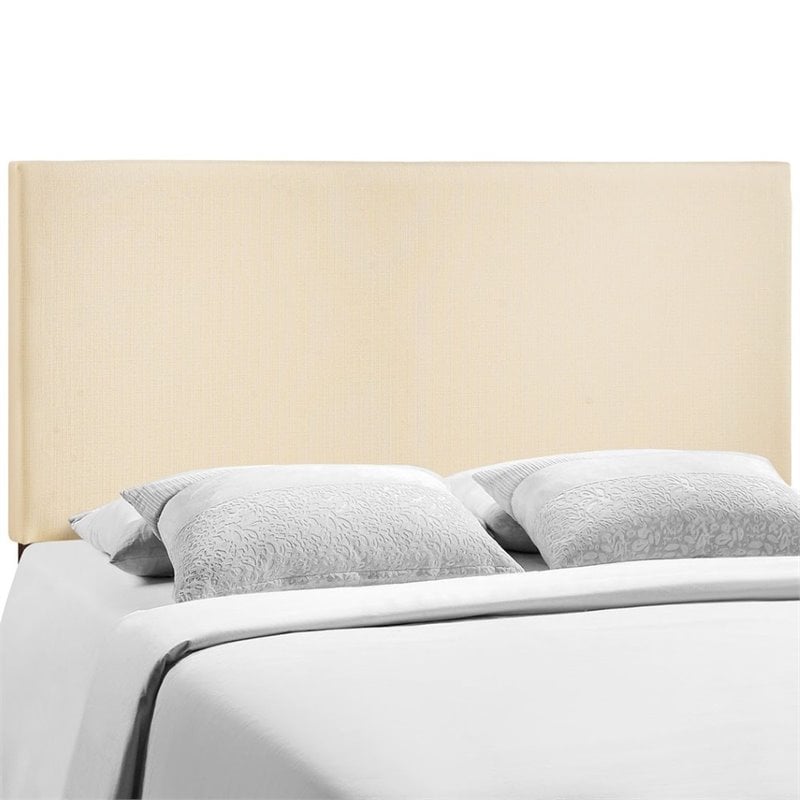 Hawthorne Collections Modern Fabric Upholstered Queen Panel Headboard in Ivory