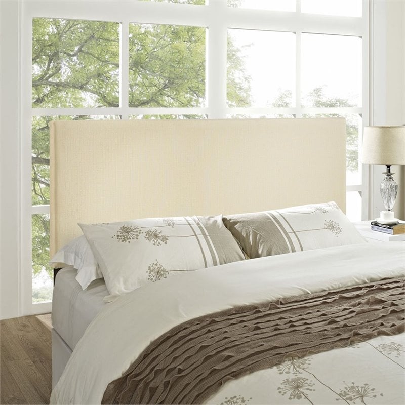 Hawthorne Collections Modern Fabric Upholstered Queen Panel Headboard in Ivory