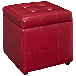 Hawthorne Collection Square Faux Leather Storage Ottoman in Red