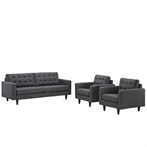Hawthorne Collection 3 Piece Fabric Tufted Sofa Set in Gray