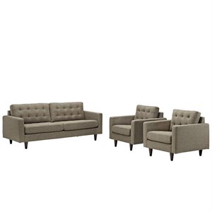 Hawthorne Collection 3 Piece Fabric Tufted Sofa Set in Oatmeal