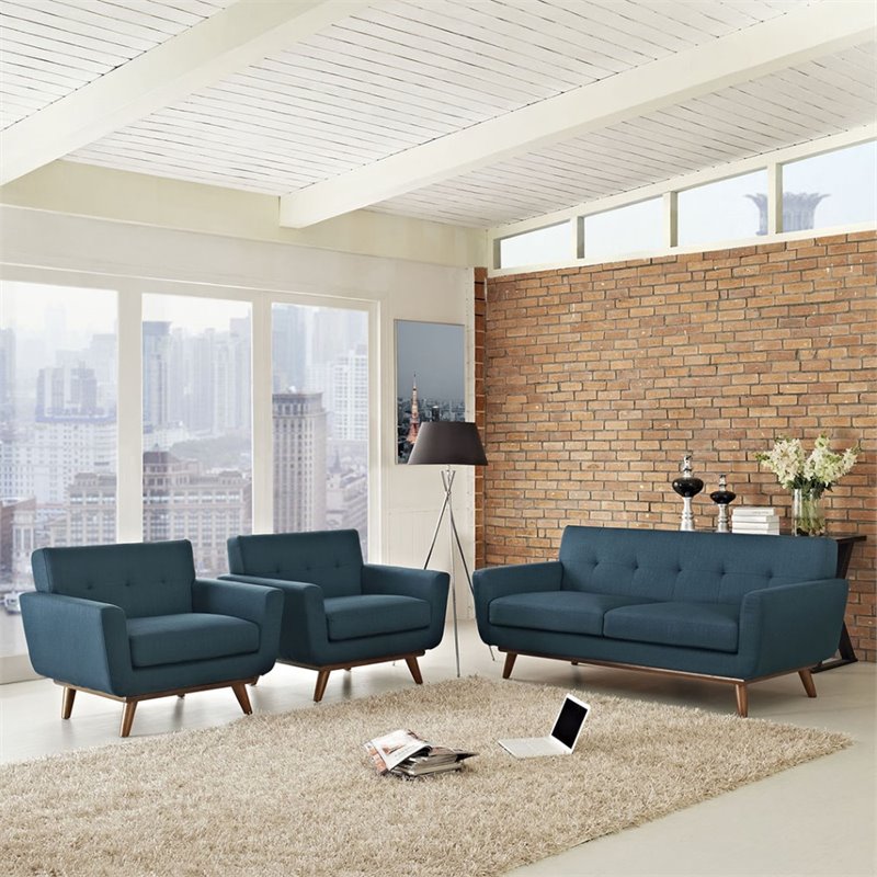 Hawthorne Collection 3 Piece Sofa Set in Azure
