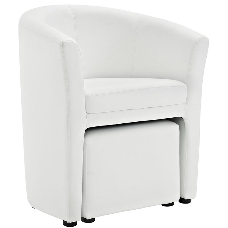 Hawthorne Collections Modern Faux Leather Accent Chair with Ottoman in White