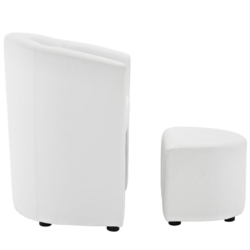 Hawthorne Collections Modern Faux Leather Accent Chair with Ottoman in White