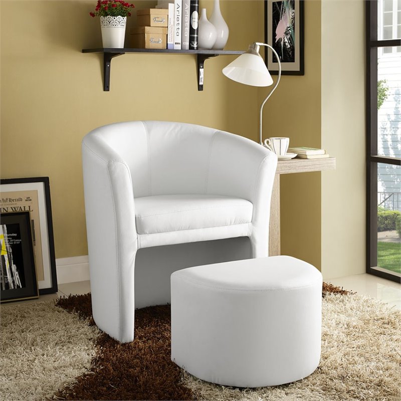 Hawthorne Collections Modern Faux Leather Accent Chair with Ottoman in White