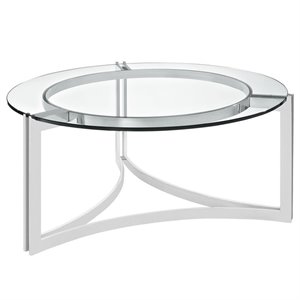 Hawthorne Collection Round Glass Top Coffee Table in Silver