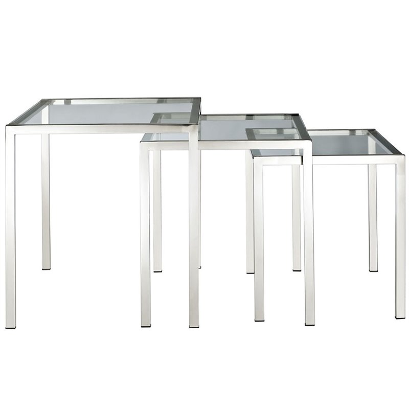 Hawthorne Collections Modern Stainless Steel Nesting Table in Silver (Set of 3)