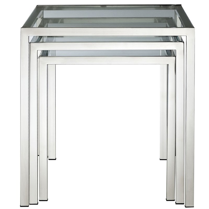 Hawthorne Collections Modern Stainless Steel Nesting Table in Silver (Set of 3)