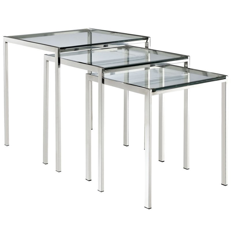 Hawthorne Collections Modern Stainless Steel Nesting Table in Silver (Set of 3)