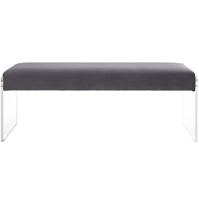 Hawthorne Collections Modern Velvet and Acrylic Bench in Gray