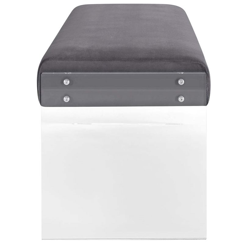 Hawthorne Collections Modern Velvet and Acrylic Bench in Gray