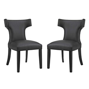 Hawthorne Collection Faux Leather Dining Side Chair in Black (Set of 2)