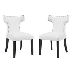 Hawthorne Collection Faux Leather Dining Side Chair in White (Set of 2)