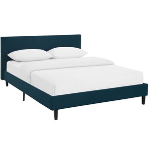 Hawthorne Collection Fabric Upholstered Queen Platform Bed in Azure