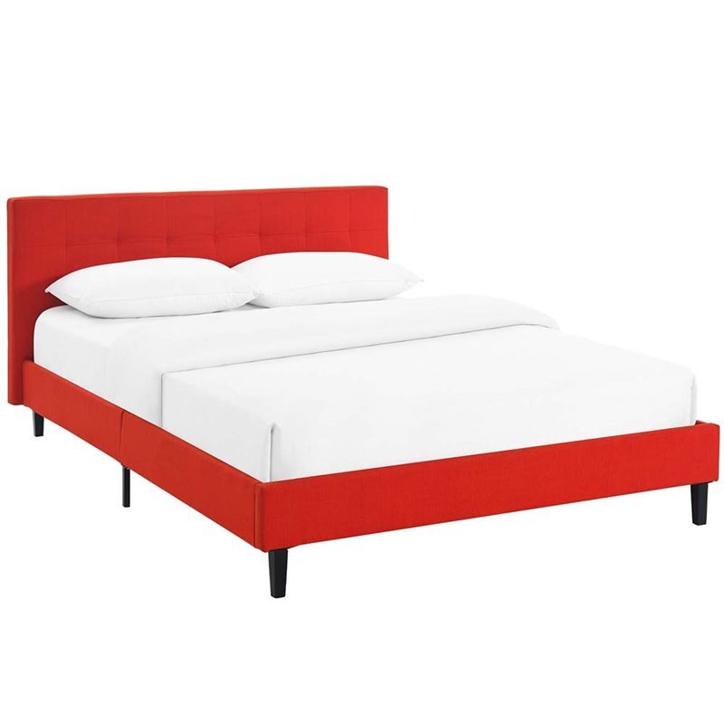 Hawthorne Collections Modern Fabric Upholstered Full Platform Bed in Atomic Red