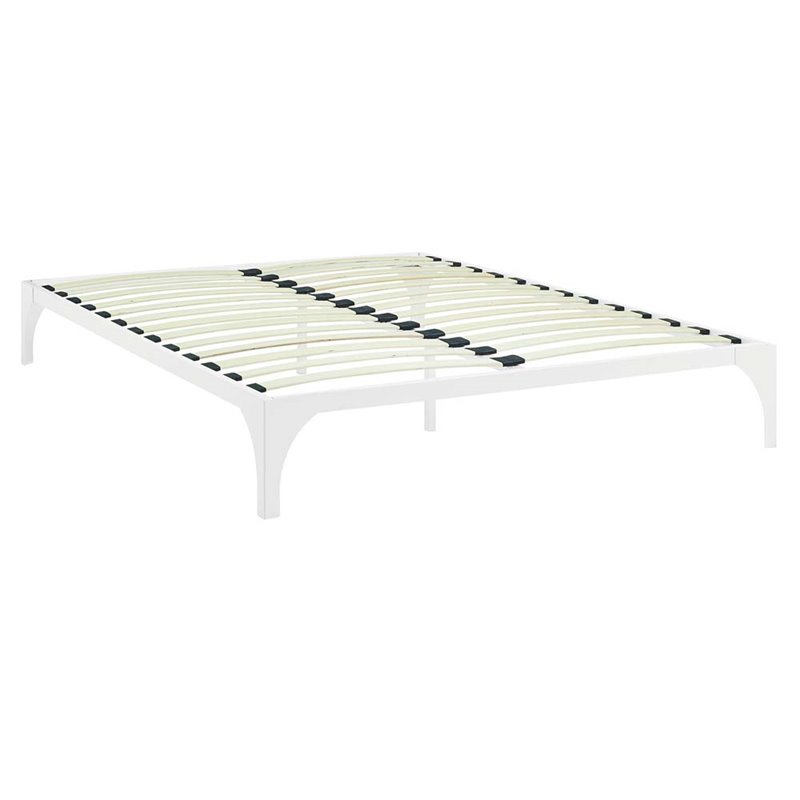 Hawthorne Collections Modern Metal Full Platform Bed with Slatted Wood in White