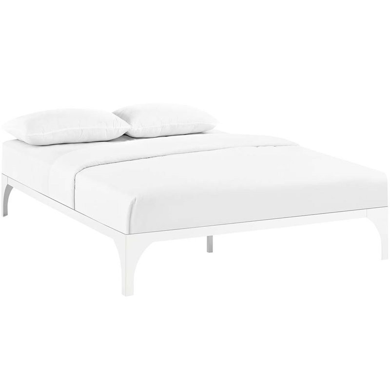 Hawthorne Collections Modern Metal Full Platform Bed with Slatted Wood in White