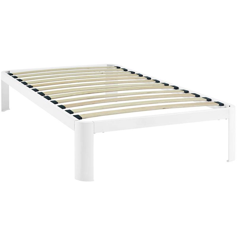 Hawthorne Collections Modern Metal Twin Platform Bed in White