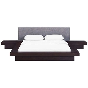 Hawthorne Collection 3 Piece Queen Panel Platform Bed in Cappuccino and Gray