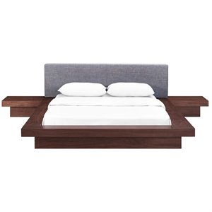 Hawthorne Collection 3 Piece Queen Panel Platform Bed in Walnut and Gray