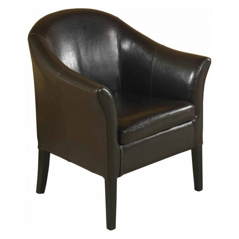 Hawthorne Collections Leather Club Barrel Chair in Brown | Cymax Business