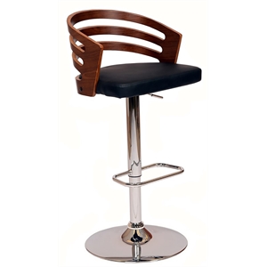 Hawthorne Collections 44.17&quot Faux Leather Swivel Barstool in Black/Walnut/Chrome