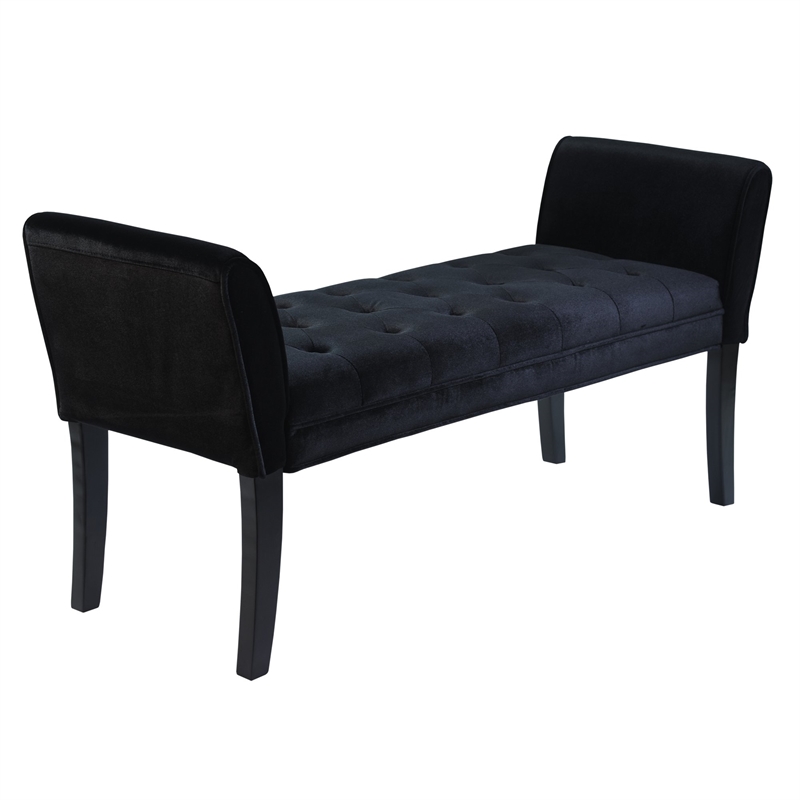 Hawthorne Collections Tufted Velvet Living Room Bench in Black