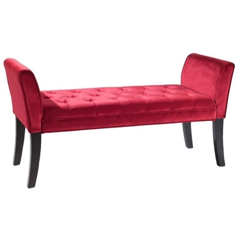 Hawthorne Collections Tufted Velvet Living Room Bench in Red HC657619