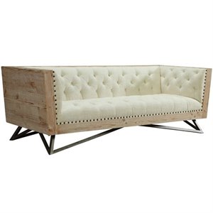 Hawthorne Collections Tufted Fabric Sofa in Cream