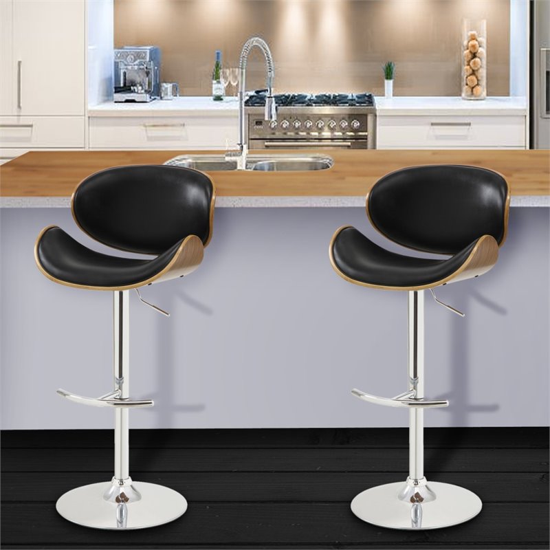 Hawthorne Collections Faux Leather Adjustable Bar Stool in Black