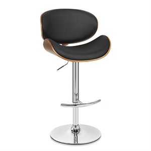 Hawthorne Collections Faux Leather Adjustable Bar Stool in Black
