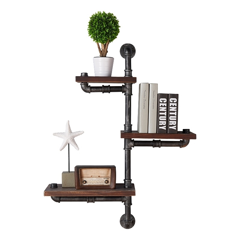 Hawthorne Collections Modern Metal Wall Display Shelf in Gray/Walnut