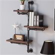 Hawthorne Collections Modern Metal Wall Display Shelf in Gray/Walnut