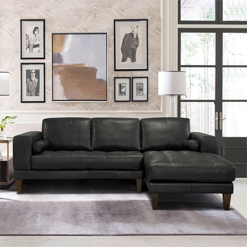 Hawthorne Collections Modern Leather Right Facing Sectional in Black