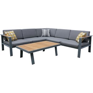 Hawthorne Collections 4 Piece Patio Sectional Set in Taupe and Gray