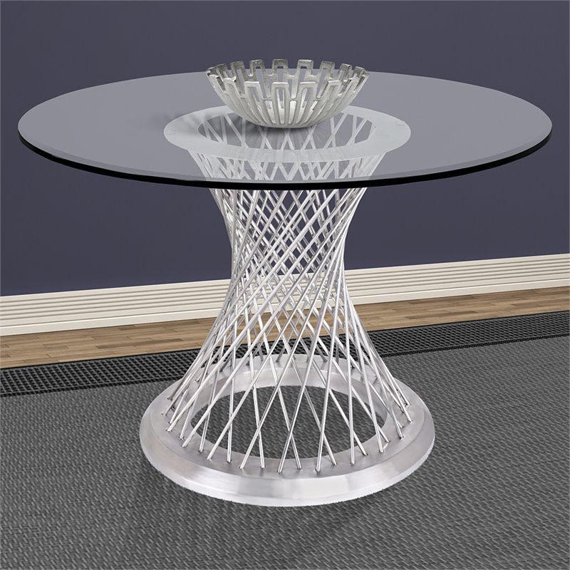 Hawthorne Collections Round Contemporary Stainless Steel Dining Table in Silver