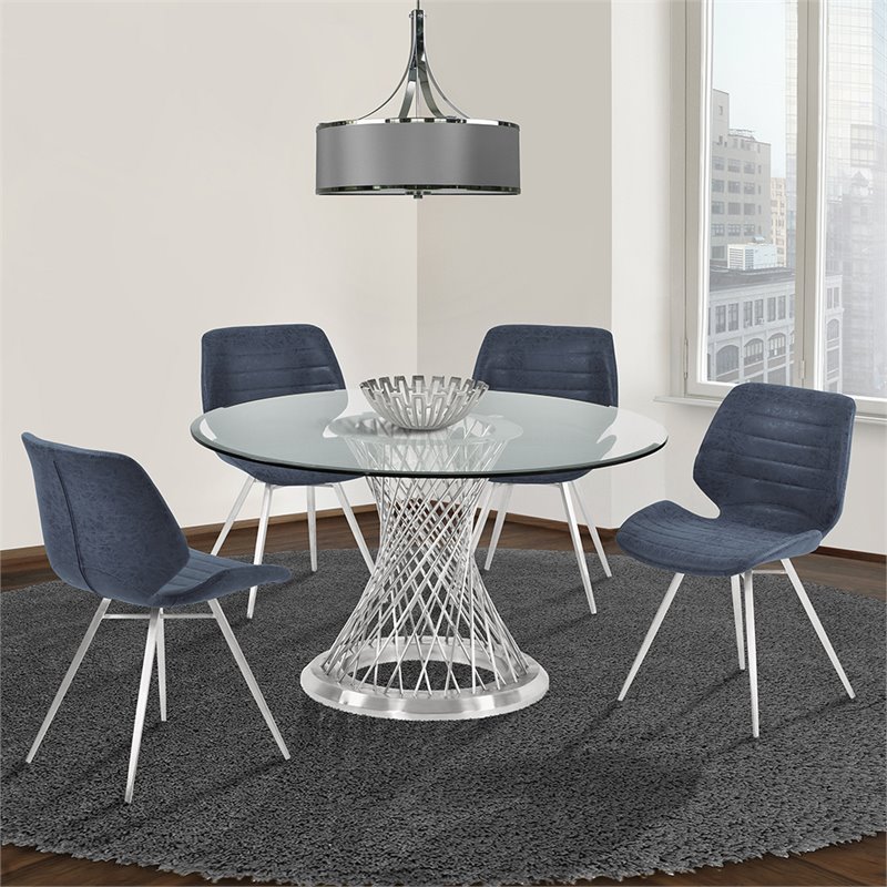 Hawthorne Collections Round Contemporary Stainless Steel Dining Table in Silver